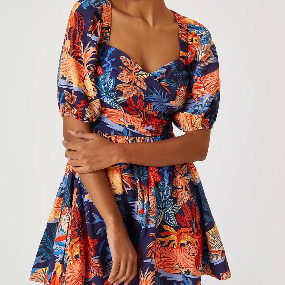 Anthropologie puff sleeve mini dress L